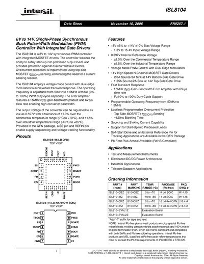 Intersil ISL8104 Datasheet - cover page