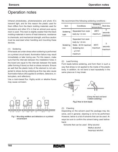 ROHM Infrared Photodiodes Phototransistors and Photo ICs Operation Notes - cover page