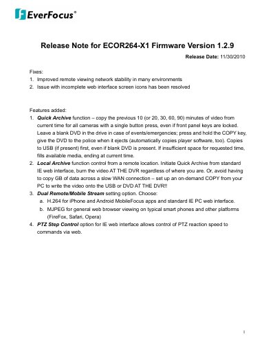 EverFocus ECOR264-X1 Firmware Release Note - cover page