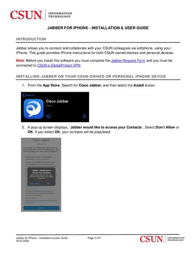 Cisco iPhone Jabber Installation & User Guide - cover page