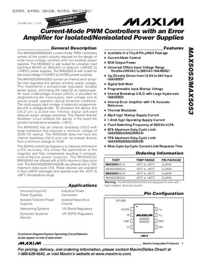 Maxim MAX5052/MAX5053 Current-Mode PWM Controller Datasheet - cover page