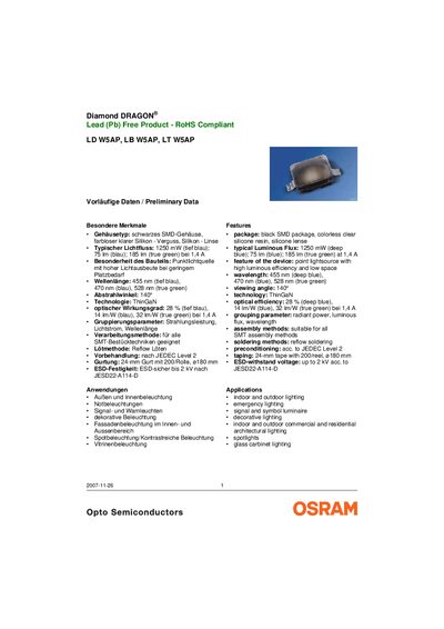 OSRAM Diamond DRAGON LD W5AP / LB W5AP / LT W5AP Datasheet
