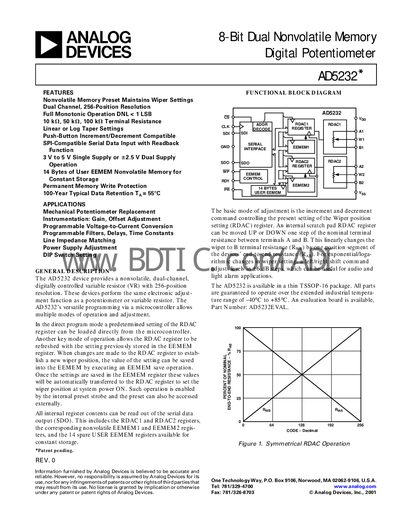 Analog Devices AD5232 Digital Potentiometer Datasheet - cover page
