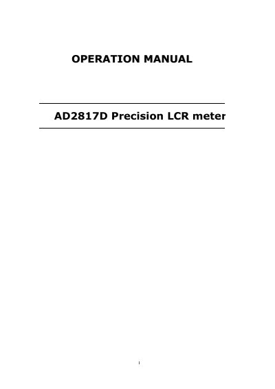 AD AD2817D Precision LCR Meter Operation Manual - cover page