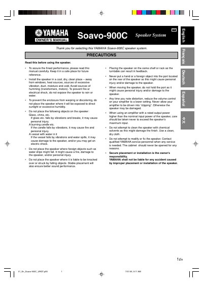 Yamaha Soavo-900C Speaker System Owner's Manual - cover page
