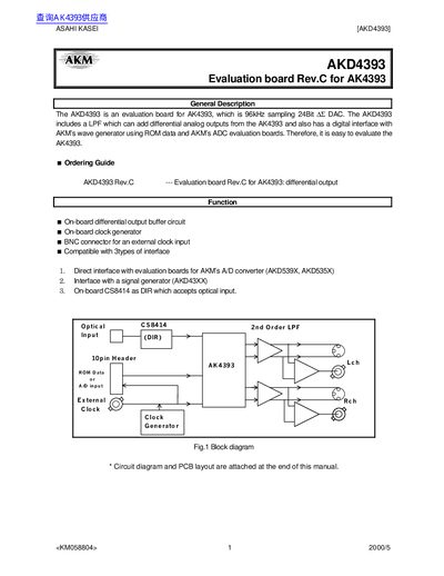AKM AKD4393 Evaluation Board User Manual - cover page