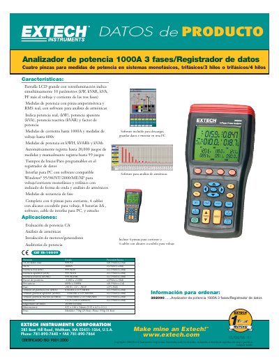 Extech Power Analyzer 1000A 3-Phase/Data Logger Product Leaflet - cover page