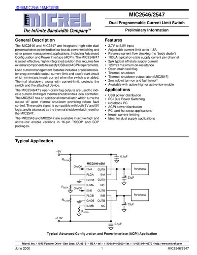 MICREL MIC2546/2547 DATA SHEET - cover page