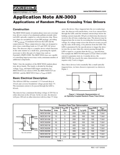 Fairchild MOC3011 Random Phase Triac Driver Application Note
