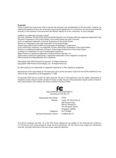 Fujitsu LifeBook B2174 User Manual - cover page