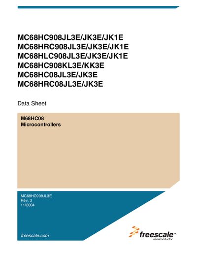 FREESCALE MC68HC908JL3E/JK3E/JK1E MC68HRC908JL3E/JK3E/JK1E Manual - cover page