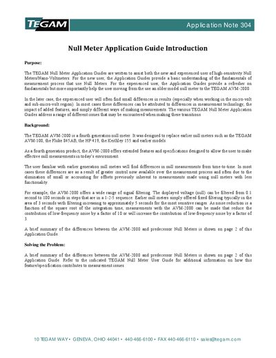 TEGAM AVM-2000 Null Meter Application Guide - cover page