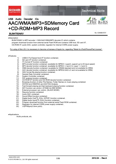 ROHM BU94705AKV Audio Decoder IC Technical Note - cover page