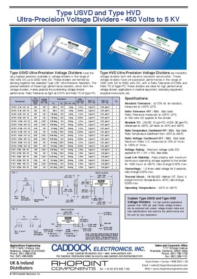 CADDOCK Type USVD Type HVD Ultra-Precision Voltage Dividers - 450 Volts to 5 KV - cover page