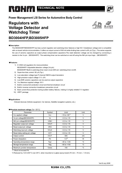 ROHM BD3004HFP/BD3005HFP Application Note - cover page