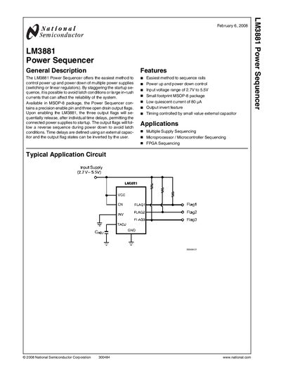 National Semiconductor LM3881 Power Sequencer Handbook - cover page