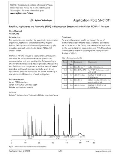 Varian PIONA+ Analyzer Application Note SI-01311 - cover page