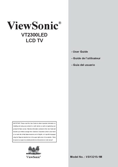 ViewSonic VT2300LED LCD TV User Guide - cover page