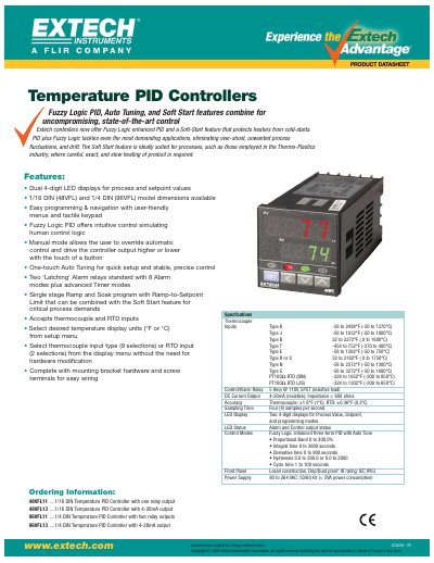 Extech 48VFL11/96VFL11 Temperature PID Controller Datasheet - cover page
