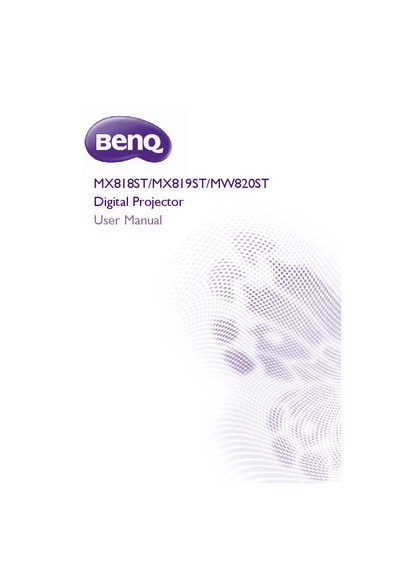 BenQ MX818ST/MX819ST/MW820ST Digital Projector User Manual - cover page