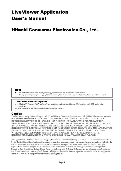 Hitachi LiveViewer User Manual - cover page