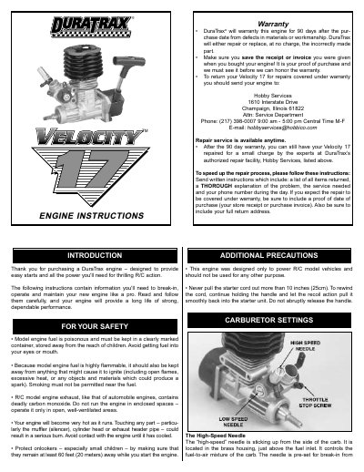 DuraTrax Velocity 17 Engine User Manual - cover page
