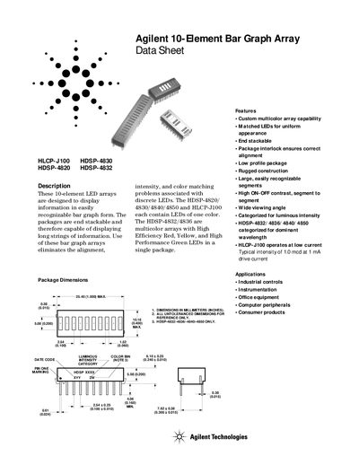 Agilent 10-Element Bar Graph Array Datasheet - cover page