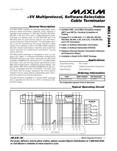 Maxim MXL1344A Multiprotocol Cable Terminator Datasheet - cover page