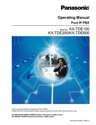 Panasonic KX-TDE100/KX-TDE200/KX-TDE600 Operating Manual