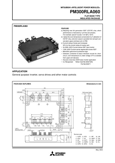 Mitsubishi PM300RLA060 Intelligent Power Module Datasheet