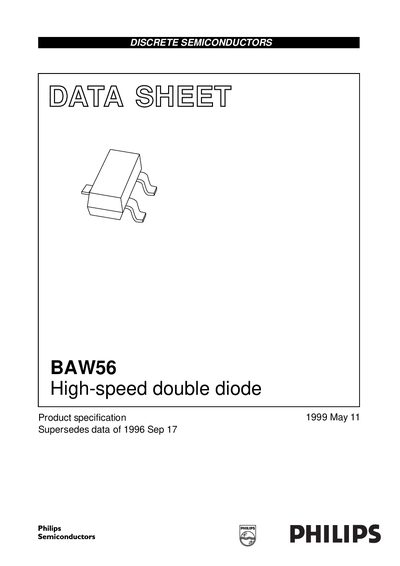 Philips BAW56 High‑speed Double Diode Datasheet - cover page