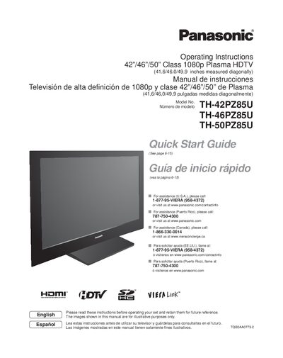 Panasonic TH-42PZ85U / TH-46PZ85U / TH-50PZ85U Operating Instructions - cover page