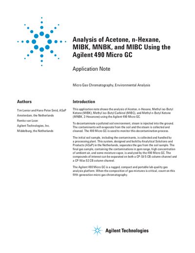 Analysis of Acetone n-Hexane MIBK MNBK MIBC Using the Agilent 490 Micro GC Application Note - cover page