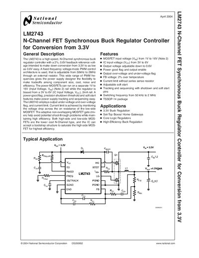 National Semiconductor LM2743 N-Channel FET Synchronous Buck Regulator Controller Datasheet - cover page