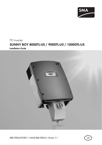 SMA Sunny Boy 8000TL-US / 9000TL-US / 10000TL-US Installation Guide - cover page