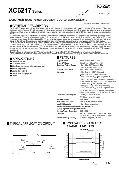 Torex XC6217 Series LDO Voltage Regulator Datasheet - cover page
