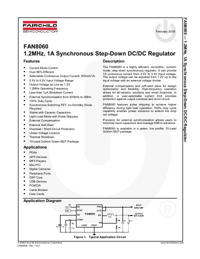 Fairchild Semiconductor FAN8060 1A Synchronous Step-Down DC/DC Regulator Datasheet