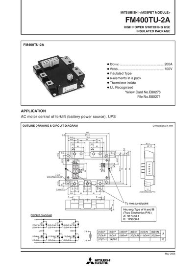 Mitsubishi Electric FM400TU-2A MOSFET Module Datasheet - cover page