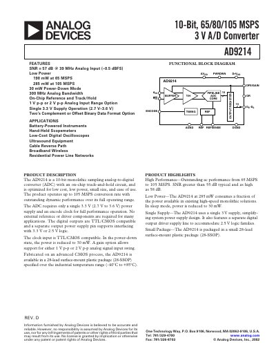 Analog Devices AD9214 Datasheet - cover page
