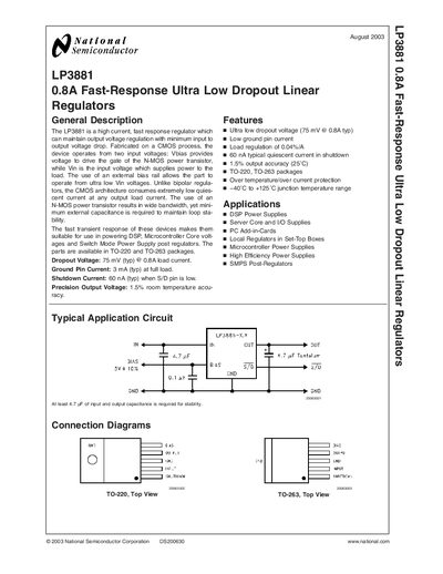 National Semiconductor LP3881 Datasheet - cover page