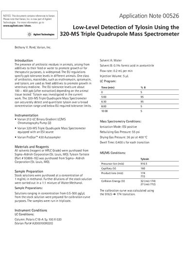 Agilent 320-MS Triple Quadrupole Mass Spectrometer Application Note 00526 - cover page