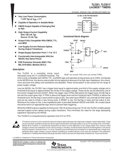 Texas Instruments TLC551/TLC551Y Datasheet - cover page