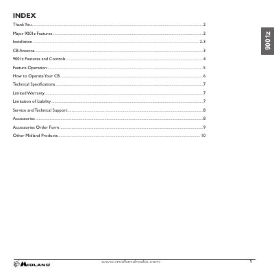Midland Major 9001z Mobile CB Radio Installation and Operation Manual - cover page