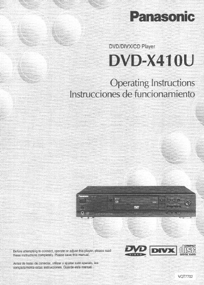 Panasonic DVD-X410U DVD/DIVX/CD Player Operating Instructions - cover page