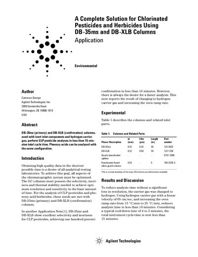 Agilent DB-35ms and DB-XLB Columns Application Note - cover page