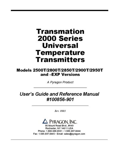 Pyragon Transmation 2000 Series Universal Temperature Transmitters User Guide - cover page