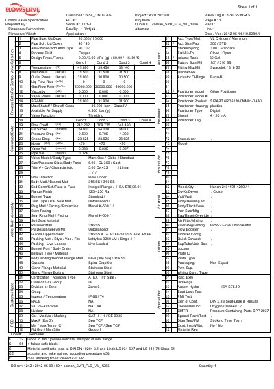 Flowserve 1-YICZ-3924.5 Control Valve Specification Sheet - cover page