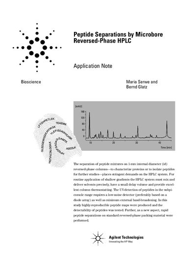Agilent 1100 Series Peptide Separations by Microbore Reversed-Phase HPLC Application Note - cover page