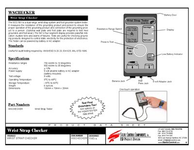 Static Control SCC-541 Wrist Strap Checker Datasheet - cover page