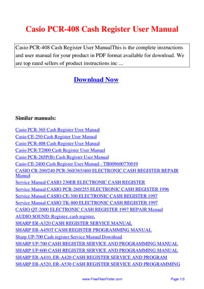 Casio PCR-408 Cash Register User Manual - cover page